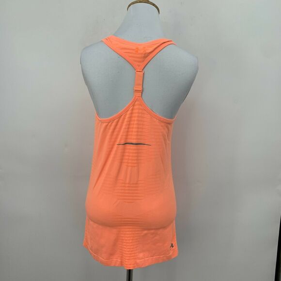 Under Armour Heat Gear Tank Top Women's Size M Neon Orange Fitted Racerback Tee - Picture 4 of 9